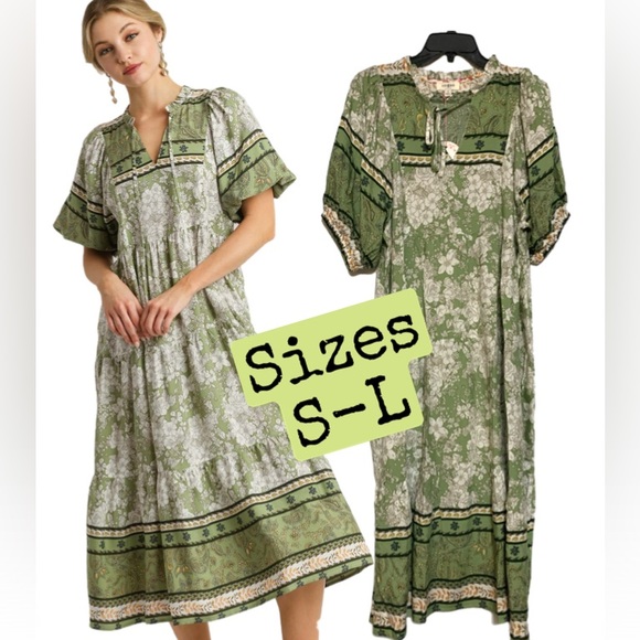 Umgee Dresses & Skirts - Umgee NWT Boutique Boho Hippy Floral Print Dress S - L SAGE greenBohemian Gypsy